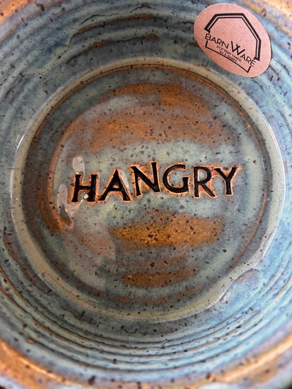 'HANGRY' Ceramic Dog Bowl - Blue and Brown